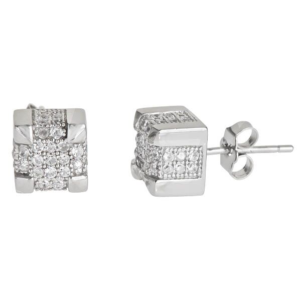 Sse126 Sterling Silver Square Micropave Stud Earring