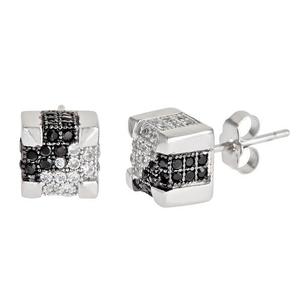 Sse127 Sterling Silver Black And White Stud Earring