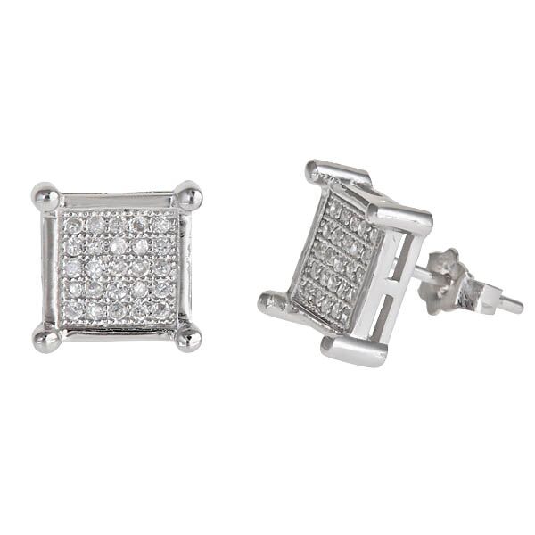 Sse128 Sterling Silver 5x5 Square Micropave Stud Earring