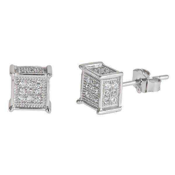 Sse134 Sterling Silver Square Micropave Stud Earring