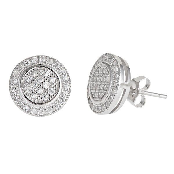 Sse138 Sterling Silver Round Micropave Stud Earring