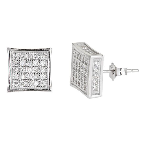 Sse140 Sterling Silver Square Micropave Stud Earring