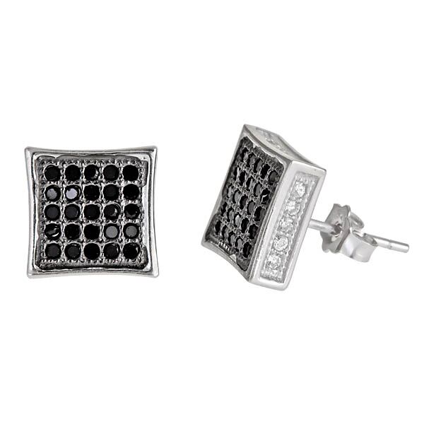 Sse141 Sterling Silver Micropave Stud Earring - Black With White Sides