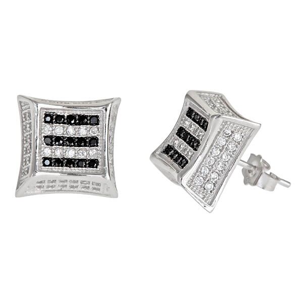 Sse142 Sterling Silver Micropave Stud Earring - Black &amp; White