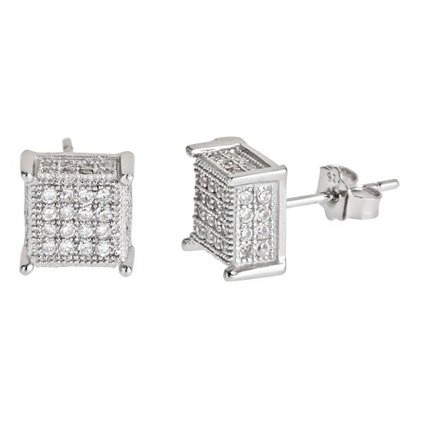 Sse143 Sterling Silver Square Micropave Stud Earring