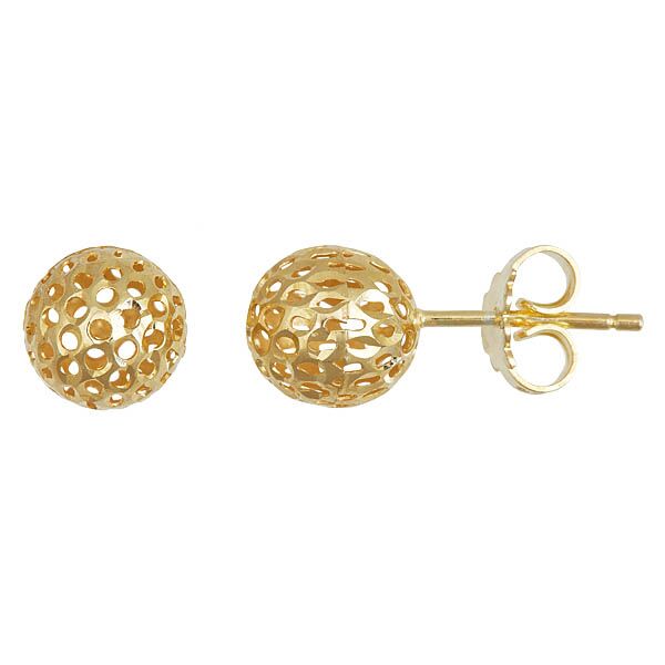 Sse145 Sterling Silver 18k Gold Plated Italian Filigre Ball Stud Earrings