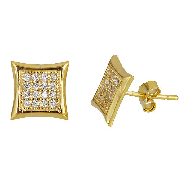 Sse146 Sterling Silver 4x4 Micropave Stud Earring - 18k Gold Plated