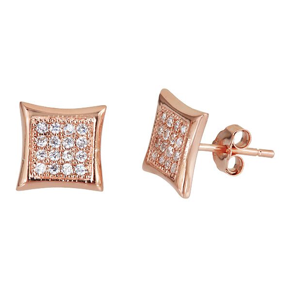 Sse147 Sterling Silver 4x4 Micropave Stud Earring - 18k Rose Gold Plated