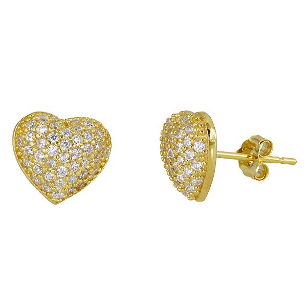 Sse148 Sterling Silver Heart Micropave Stud Earring - 18k Gold Plated