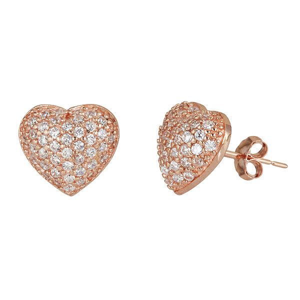Sse149 Sterling Silver Heart Micropave Stud Earring - 18k Rose Gold Plated