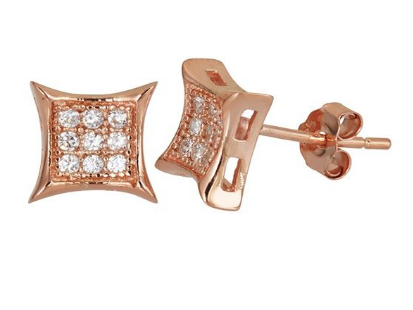 Sse151 Sterling Silver 3x3 Micropave Stud Earring - 18k Rose Gold Plated