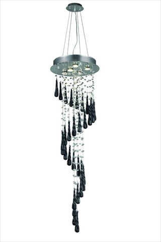 2028g48c-glb-rc 16 Dia. X 48 H In. Comet Collection Large Hanging Fixture Black Prism Drops - Royal Cut, Chrome Finish