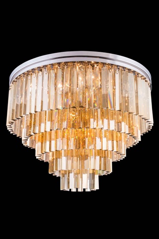 Elegant Lighting 1201f32pn-gt-rc 32 Dia. X 21 H In. Sydney Flush Mount - Polished Nickel, Royal Cut Golden Teak Crystals