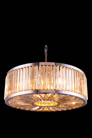 1203d35pn-gt-rc 35.5 Dia. X 15.5 H In. Chelsea Pendent Lamp - Polished Nickel, Royal Cut Golden Teak Crystals