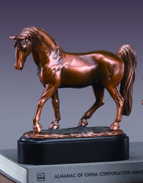 F Horse Bronze Plated Resin Sculpture - 8.5 X 3.5 X 5 In.