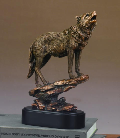 F53206 Wolf On Incline Bronze Plated Resin Sculpture