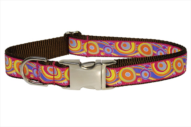 Circles And Waves-orgn2-c Circles And Waves Dog Collar, Pink & Orange - Small