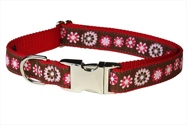 Fashion Flower-red Web4-c Fashion Flower Dog Collar, Red - Large