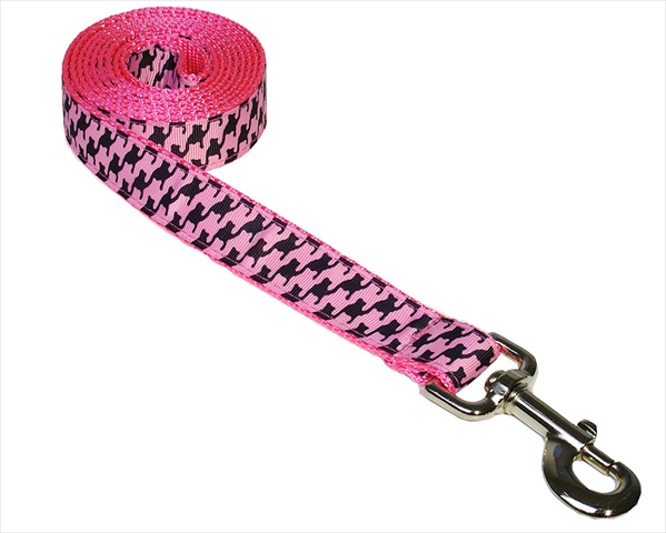 Herringbone-pink-blk.4-l 6 Ft. Houndstooth Dog Leash, Pink & Black - Large