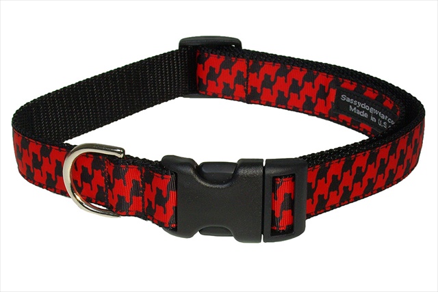Herringbone-poppy-blk.3-c Houndstooth Dog Collar, Poppy & Black - Medium