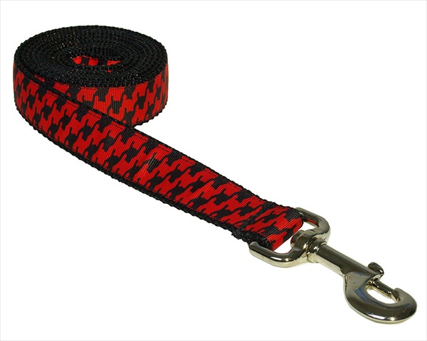Herringbone-poppy-blk.4-l 6 Ft. Houndstooth Dog Leash, Poppy & Black - Large