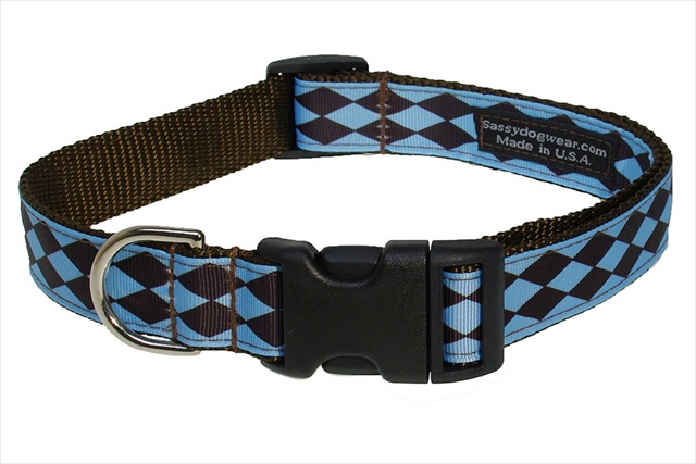 Jester Petite-blue-choc.3-c Jester Dog Collar, Blue & Brown - Medium