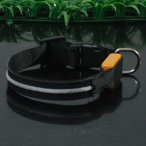 Led Single Line Black-m Single-line Led Flashing Dog Collar, Black - Medium