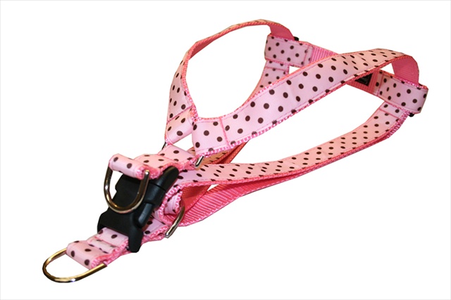Polka Dot-pink-brown2-h Polka Dot Dog Harness, Pink & Brown - Small