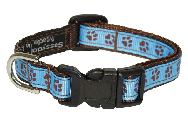 Puppy Paws-blue-choc.1-c Puppy Paws Dog Collar, Blue & Brown - Extra Small