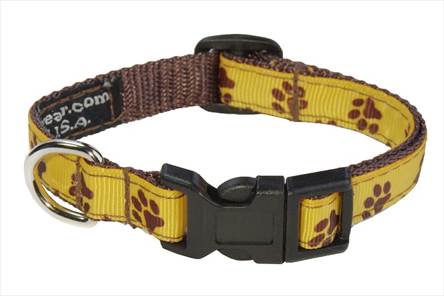 Puppy Paws-yellow1-c Puppy Paws Dog Collar, Yellow & Brown - Extra Small