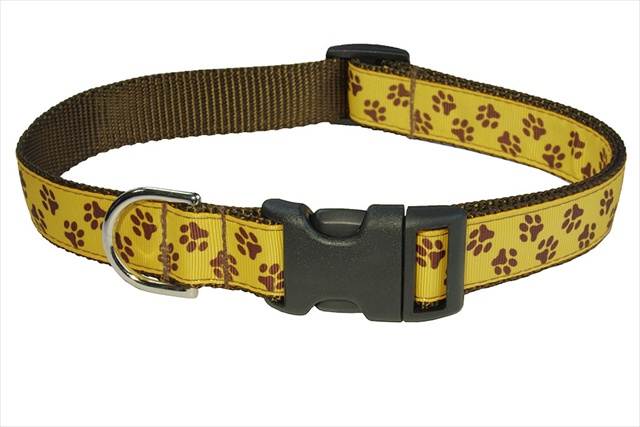 Puppy Paws-yellow4-c Puppy Paws Dog Collar, Yellow & Brown - Large