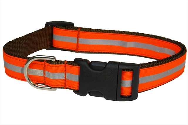 Reflective - Orange1-c Reflective Dog Collar, Orange - Small