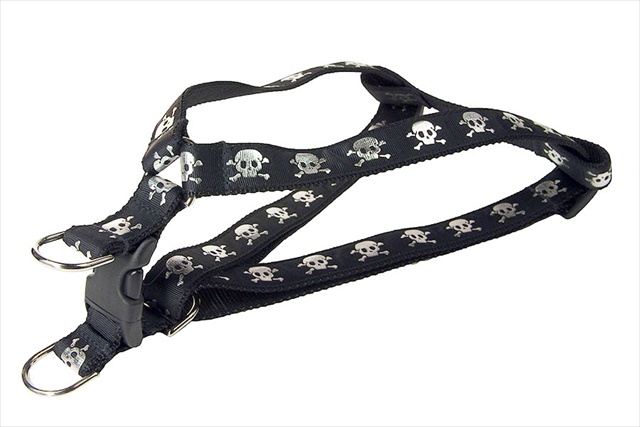 Reflective Skull-black2-h Reflective Skull Dog Harness, Black - Small