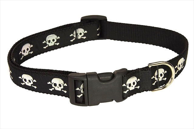 Reflective Skull-black4-c Skull Print Dog Collar, Black - Large
