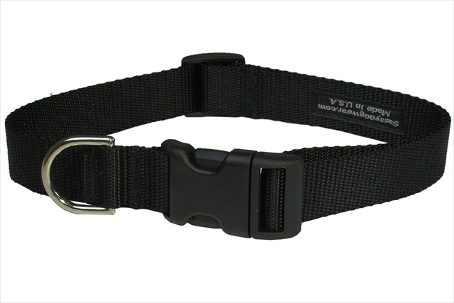 Solid Black Lg-c Nylon Webbing Dog Collar, Black - Large