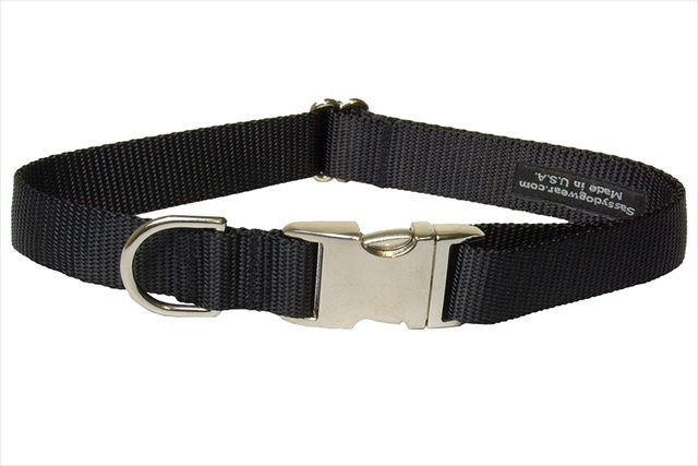 Solid Black-metal Buckle Lg-c Nylon & Aluminum Buckles Dog Collar, Black - Large