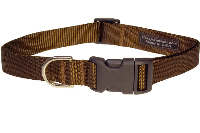 Solid Brown Sm-c Nylon Webbing Dog Collar, Brown - Small