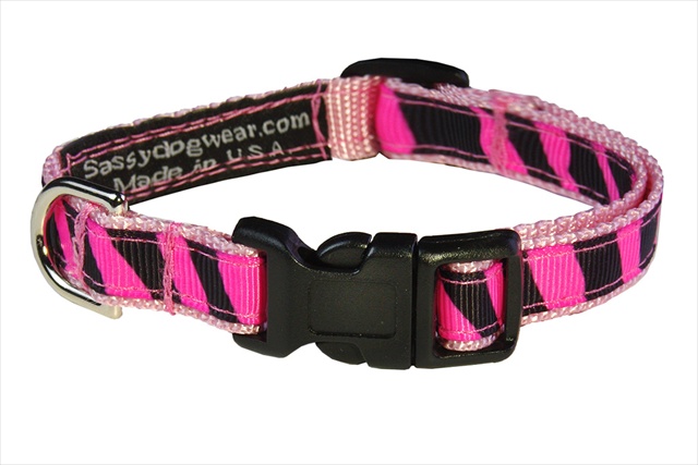 Zebra-pink1-c Zebra Dog Collar, Pink - Extra Small