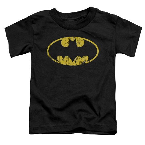 Batman-classic Logo Distressed - Short Sleeve Toddler Tee - Black, Small 2t