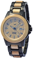 Zs-1036g Mens Chesapeake Black Stainless Steel & Maple Wood Watch
