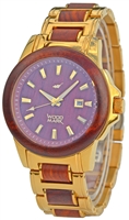 Zs-1036g Mens Chesapeake Gold Stainless Steel & Red Sandalwood Watch
