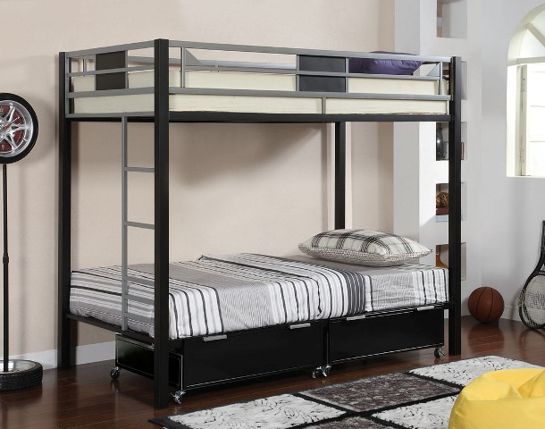Idf-bk1021 Clifton Metal Twin Twin Bunk Bed With Drawers