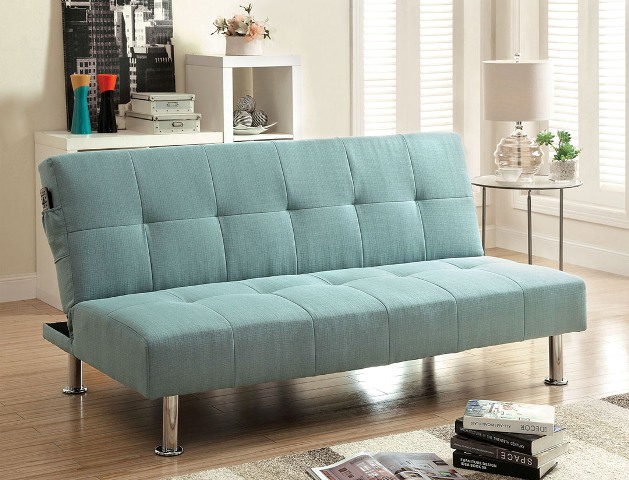 Idf-2679bl Dewey Blue Flax Fabric Futon Sofa Bed