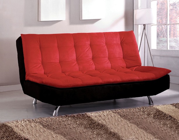 Idf-2574 Microfiber Futon Sofa Bed - Red & Black