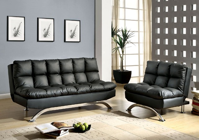 Idf-2906bk Leatherette Futon Sofa Bed - Black