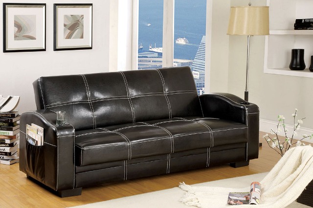 Idf-2690 Contemporary Leatherette Futon Sofa Bed - Black