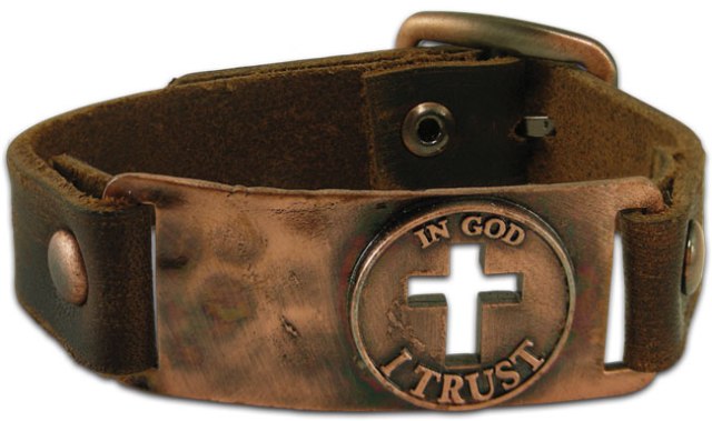 Fgbj110 In God I Trust - Leather Christian Bracelet