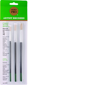 9 Finest Round White Bristle Artist Brush Set - 3 Piece