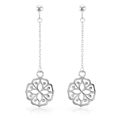 Floral Drop Earrings - White Sterling Silver 925
