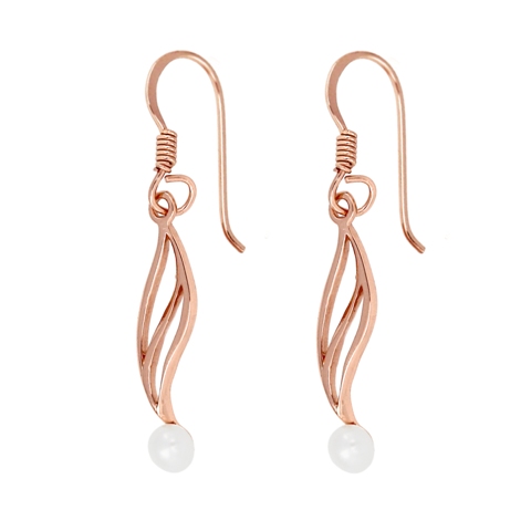 Leaf With Pearl Earrings - Rose Over Sterling Silver 925